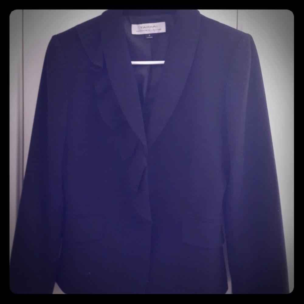 Black blazer with ruffle collar detail